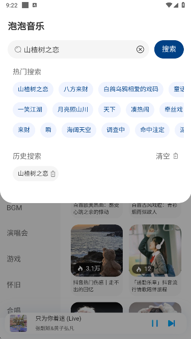 泡泡音乐搜索界面